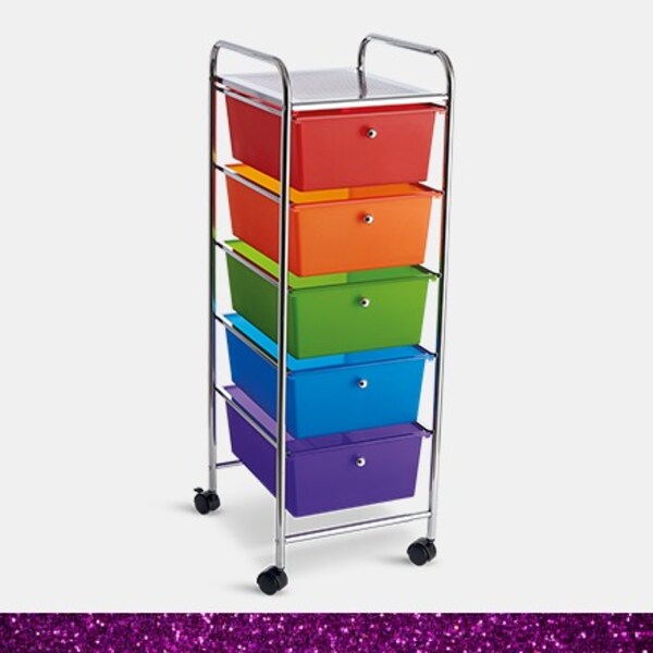 rolling cart with five rainbow drawers